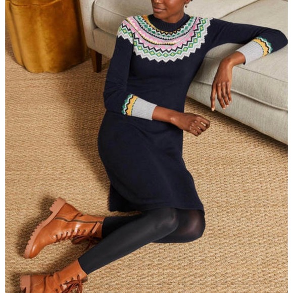 Boden Millie Fair Isle Wool Blend Knit Sweater Dress Blue US 10R Soft Alpaca - Picture 2 of 11